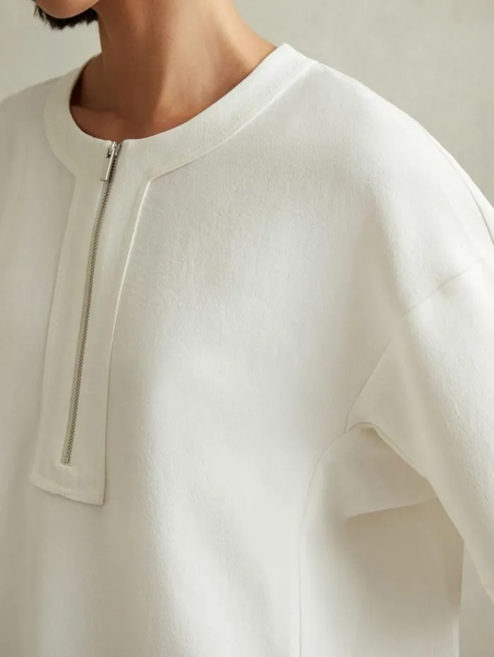 REISS Tops Women Relaxed HalfZip TShirt Ivory