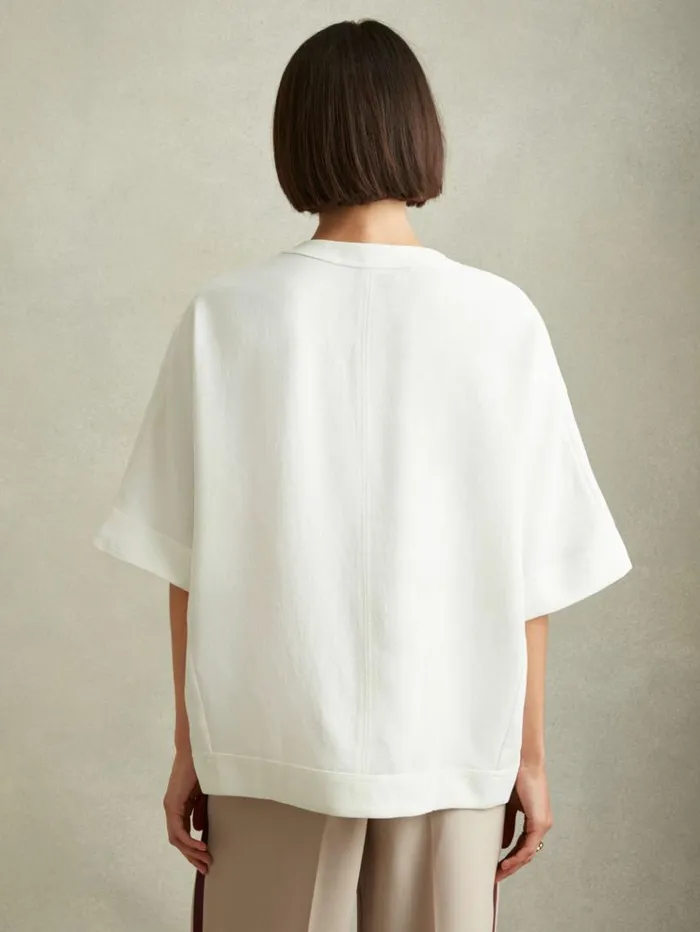 REISS Tops Women Relaxed HalfZip TShirt Ivory