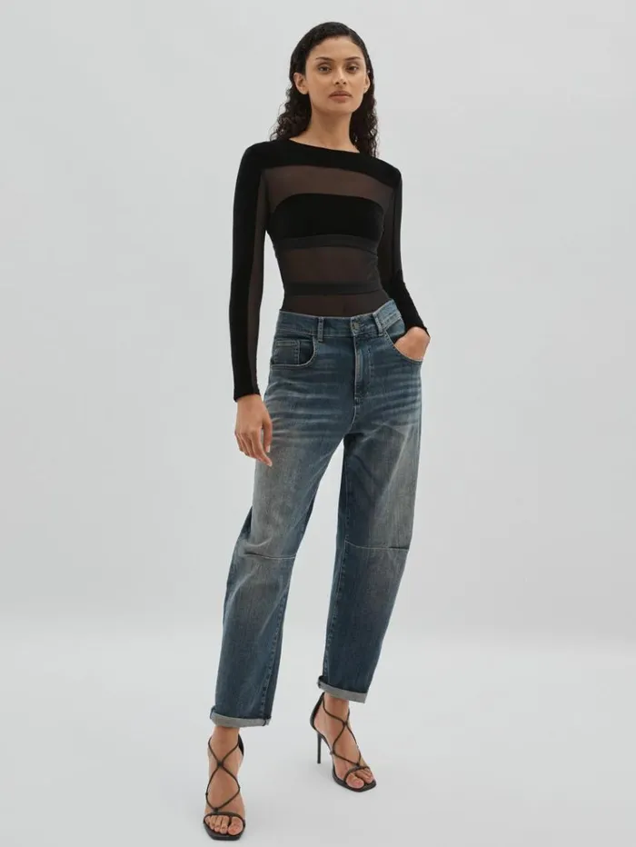 REISS Tops Women Velvet And Mesh Bodysuit Black
