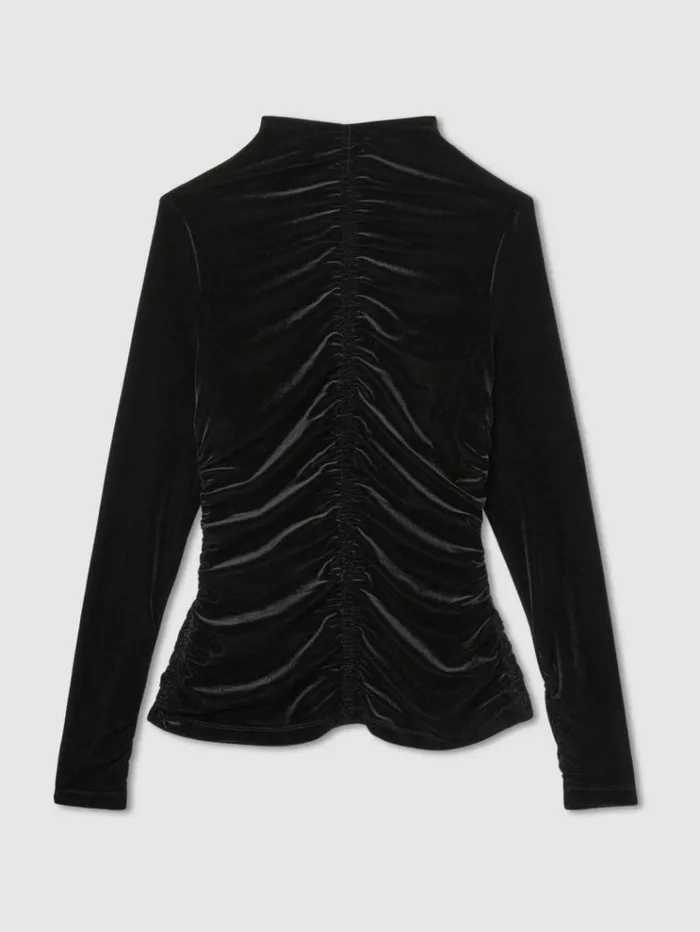 REISS Tops Women Velvet Ruched LongSleeve Top Black