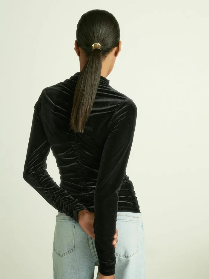 REISS Tops Women Velvet Ruched LongSleeve Top Black