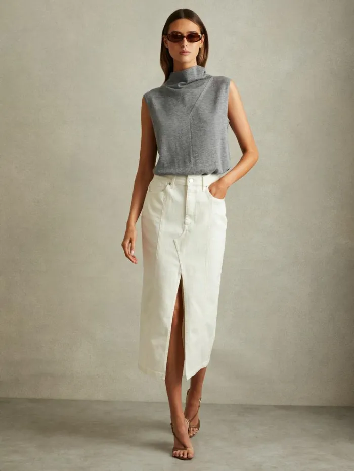REISS Tops Women Wool Slouched Sleeveless Top Grey
