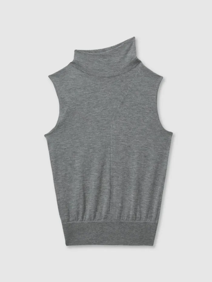 REISS Tops Women Wool Slouched Sleeveless Top Grey