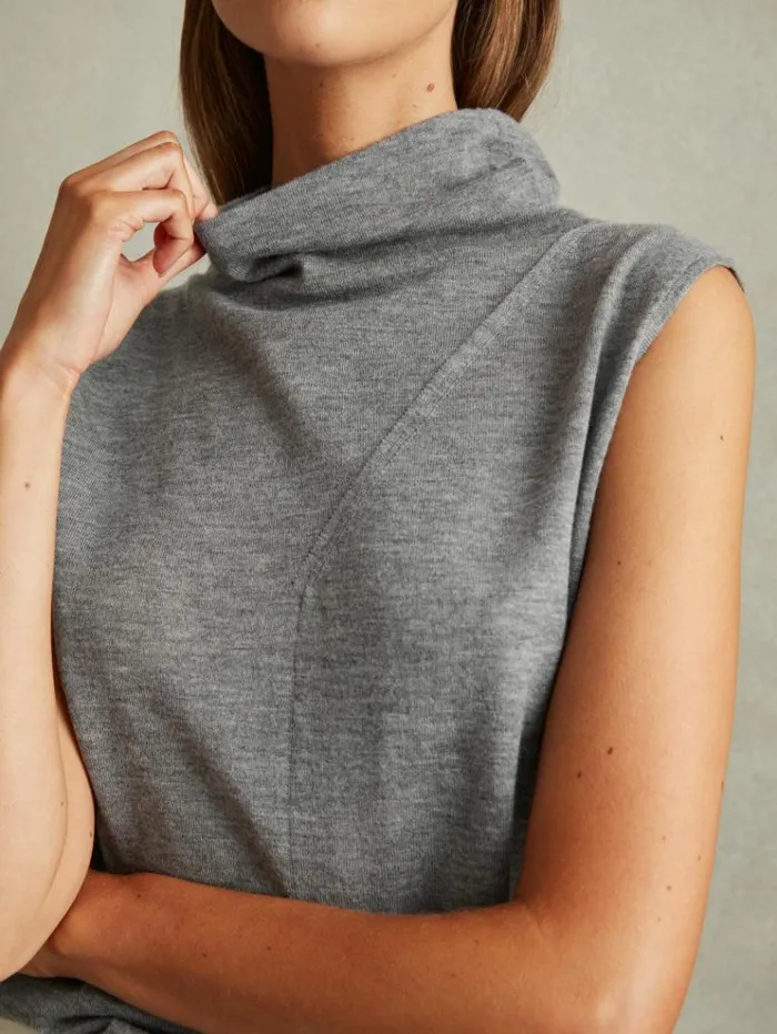 REISS Tops Women Wool Slouched Sleeveless Top Grey
