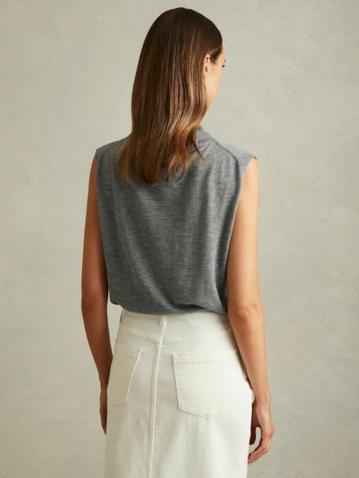 REISS Tops Women Wool Slouched Sleeveless Top Grey