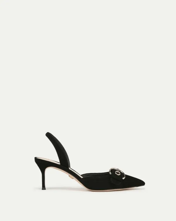Roxy Suede Slingback Pump Black Women Veronica Beard Shoes