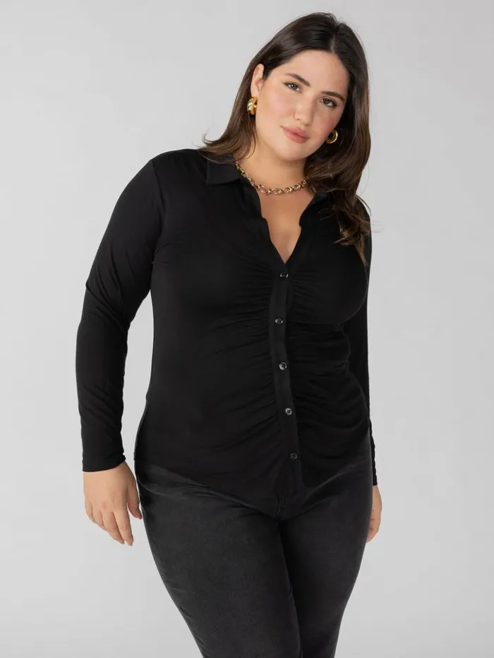 Sanctuary Clothing Inclusive Women Dreamgirl Knit Button Up Top Black Inclusive Collection