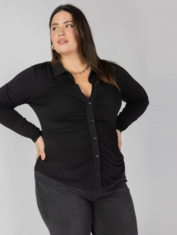 Sanctuary Clothing Inclusive Women Dreamgirl Knit Button Up Top Black Inclusive Collection