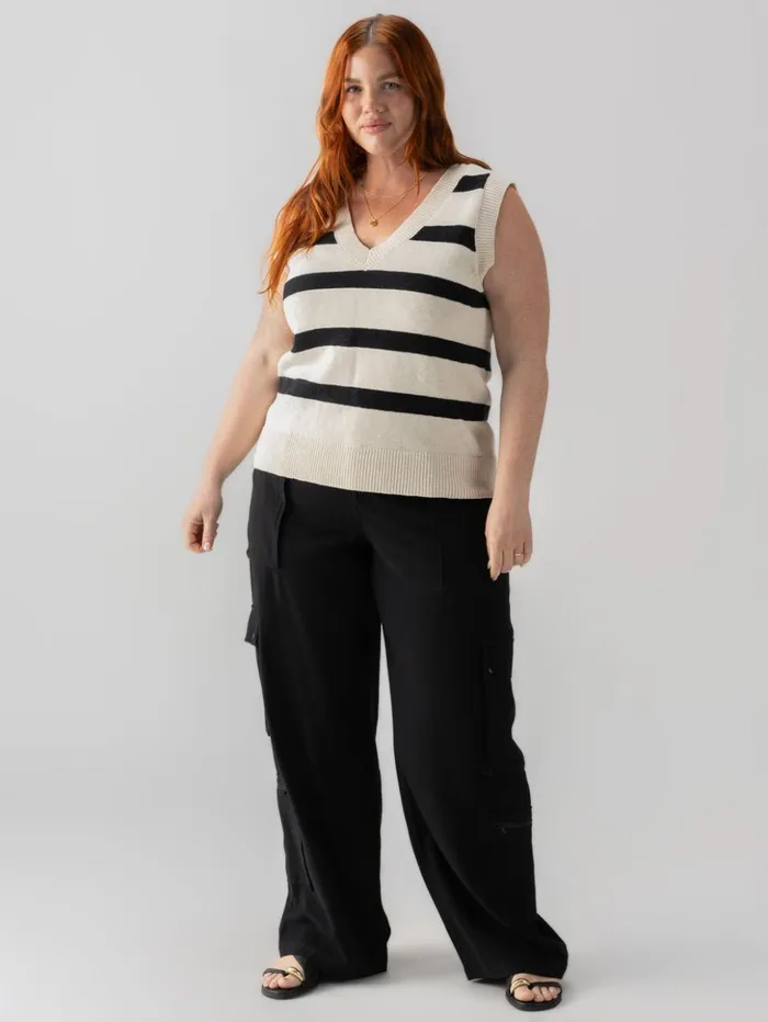 Sanctuary Clothing Inclusive Women Sweater Shell Tank Eco Natural Black Stripe Inclusive Collection