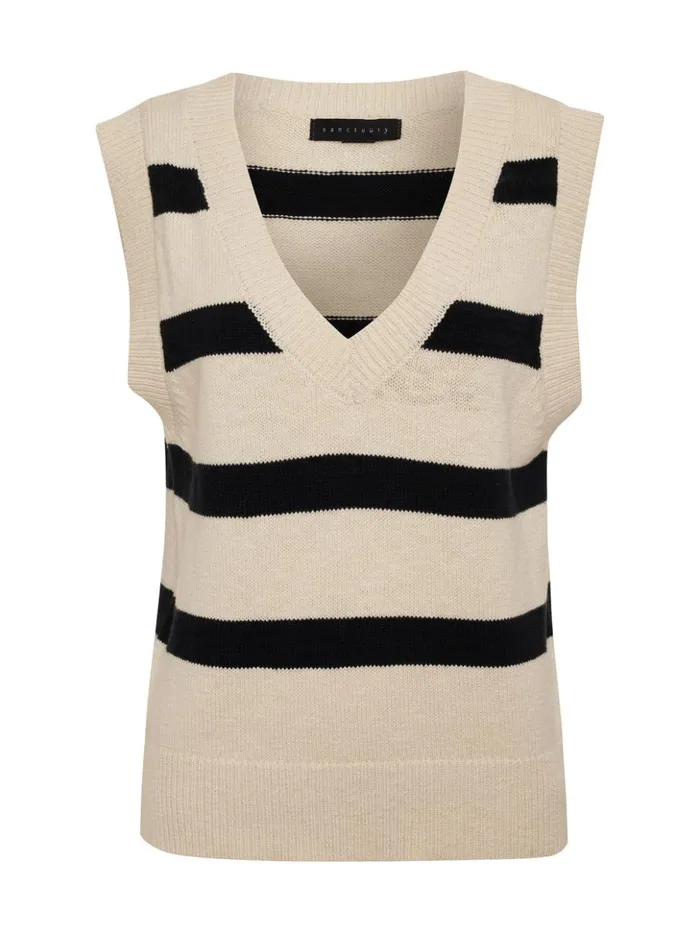 Sanctuary Clothing Inclusive Women Sweater Shell Tank Eco Natural Black Stripe Inclusive Collection