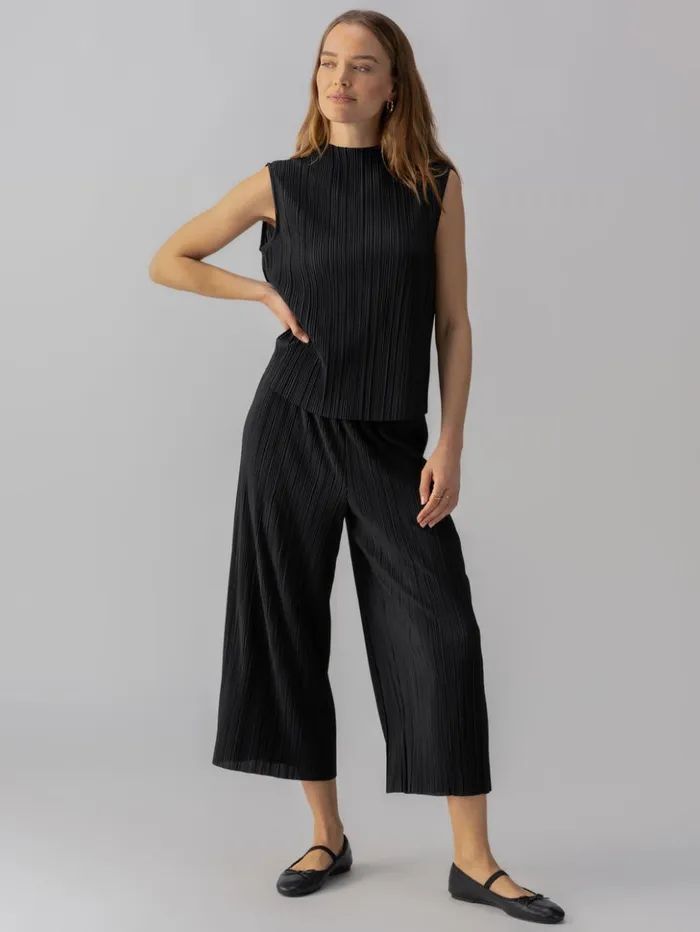 Sanctuary Clothing Pants Women Plisse Semi High Rise Culotte Black Sanctuary Clothing Pants Women Plisse Semi High Rise Culotte Black