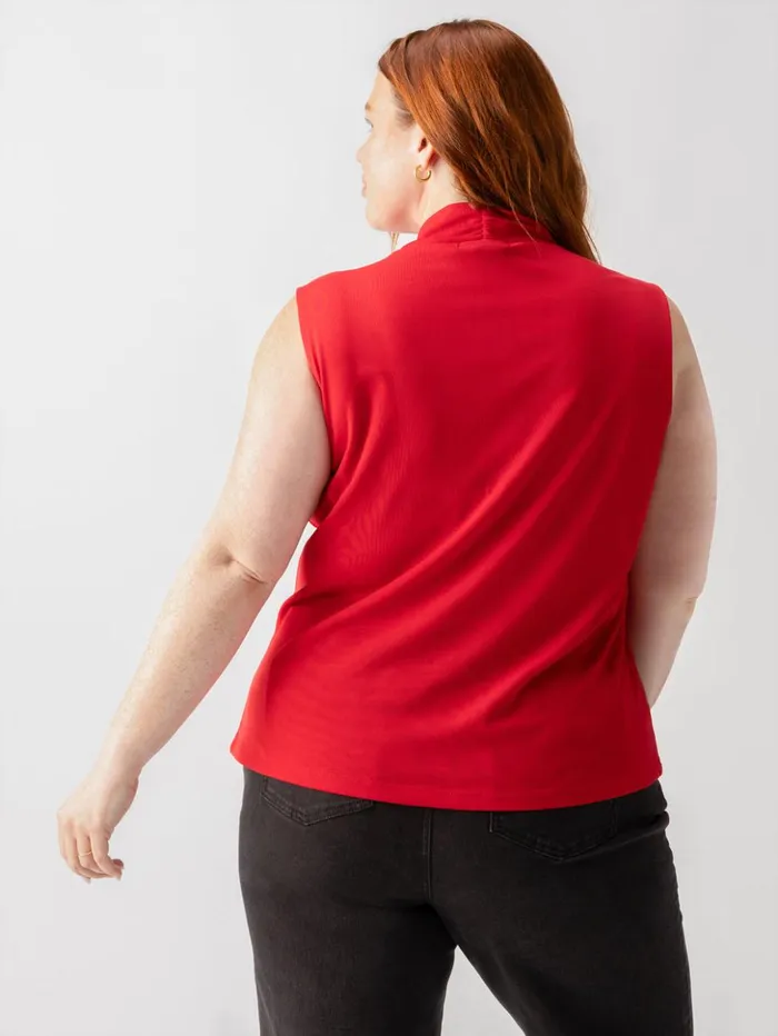 Sanctuary Clothing Sweaters and Cardis Women Shirred Neck Mesh Tank Cherry Red Inclusive Collection Sanctuary Clothing Sweaters and Cardis Women Shirred Neck Mesh Tank Cherry Red Inclusive Collection