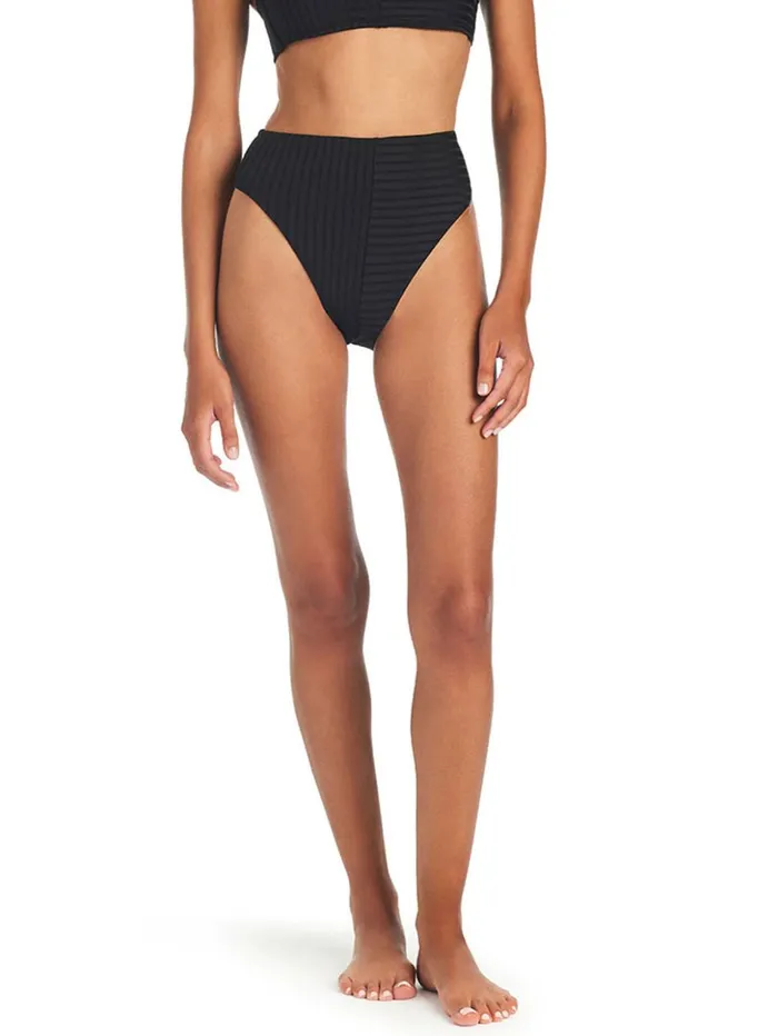Sanctuary Clothing Swim Bottoms Women Refresh Rib Bikini Bottom Black