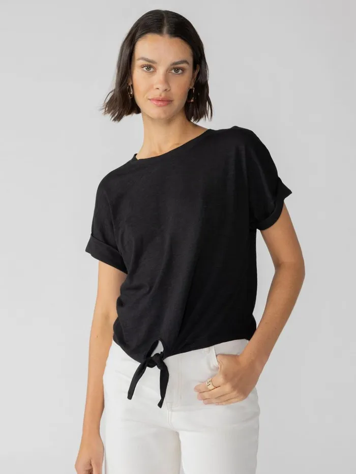 Sanctuary Clothing Tees and Tops Women All Day Tie Tee Black Sanctuary Clothing Tees and Tops Women All Day Tie Tee Black