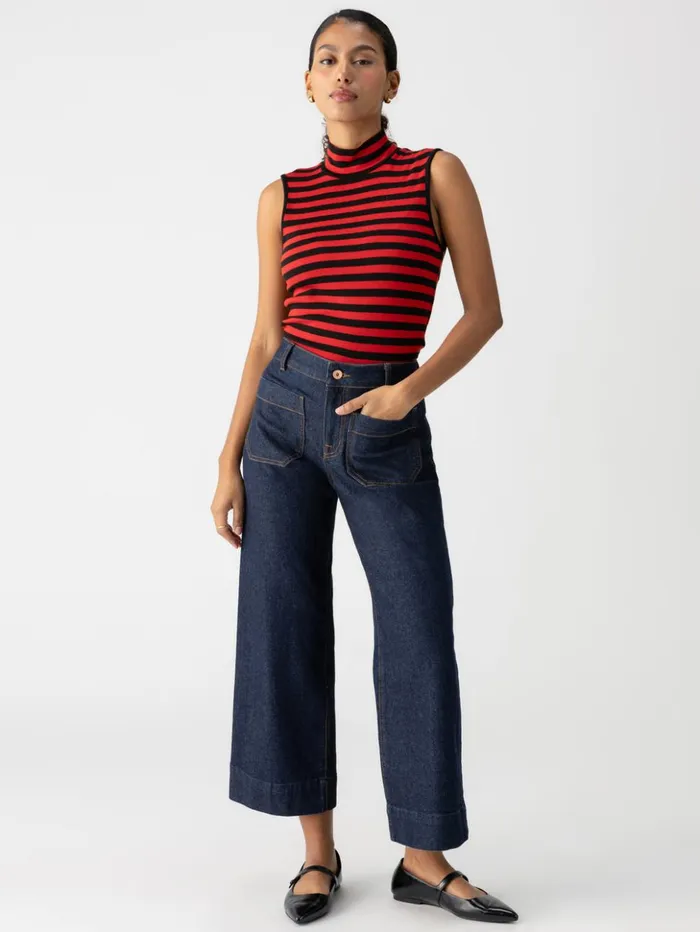 Sanctuary Clothing Tees and Tops Women Essential Sleeveless Mock Neck Tank Black Cherry Red Stripe Sanctuary Clothing Tees and Tops Women Essential Sleeveless Mock Neck Tank Black Cherry Red Stripe
