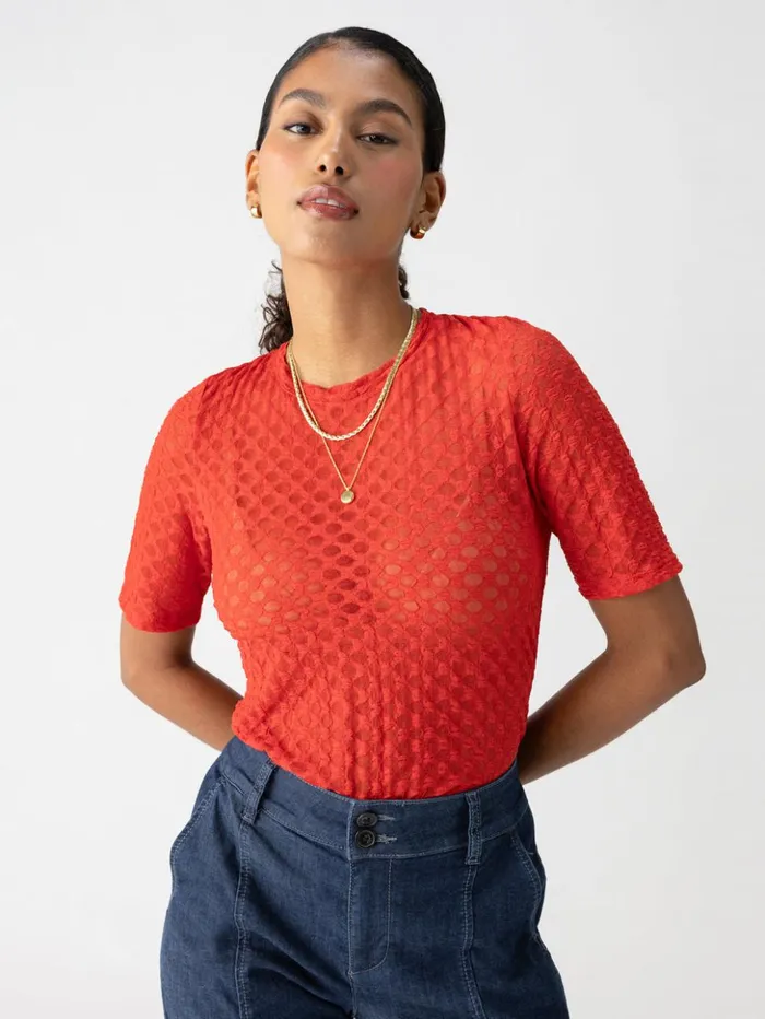 Sanctuary Clothing Tees and Tops Women Geo Mesh Tee Cherry Red