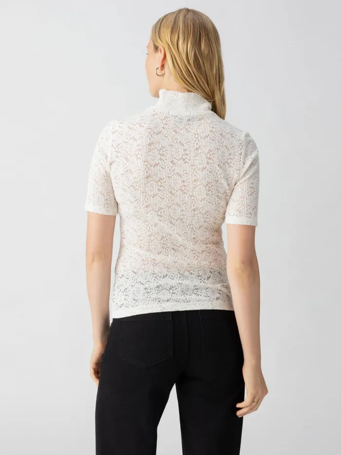 Sanctuary Clothing Tees and Tops Women Short Sleeve Lace Mock Neck Tee Chalk Sanctuary Clothing Tees and Tops Women Short Sleeve Lace Mock Neck Tee Chalk