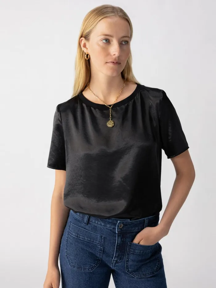 Sanctuary Clothing Tees and Tops Women Timeless Satin Tee Black