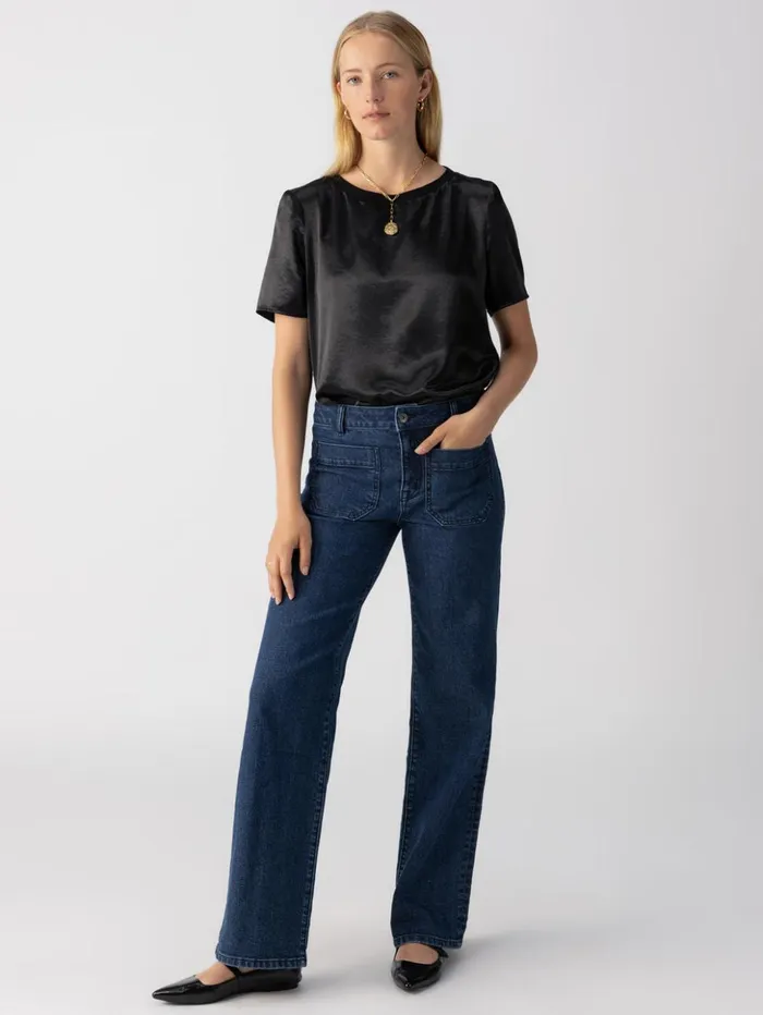 Sanctuary Clothing Tees and Tops Women Timeless Satin Tee Black Sanctuary Clothing Tees and Tops Women Timeless Satin Tee Black