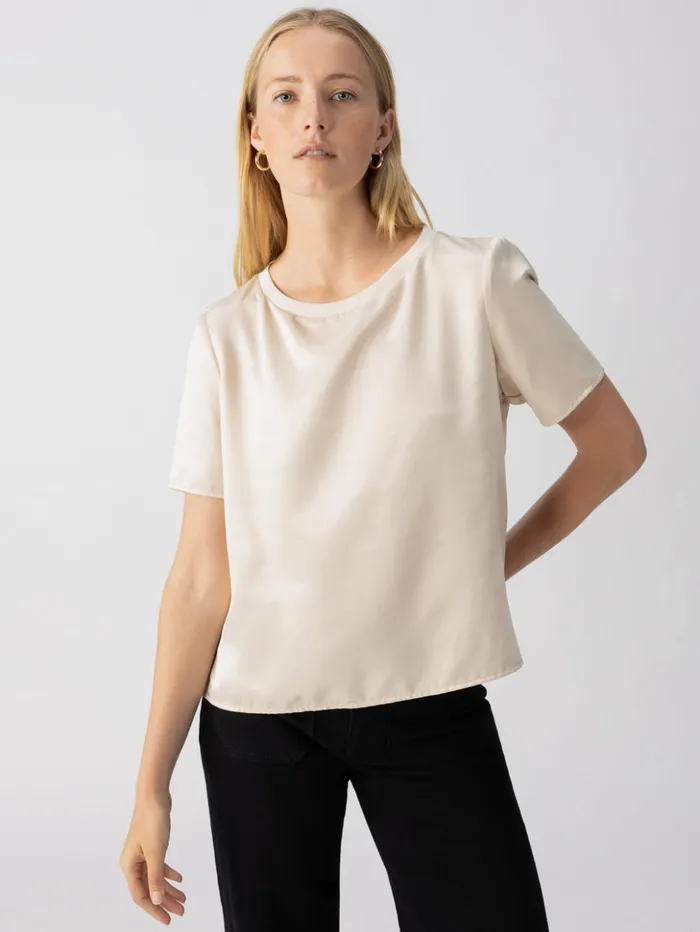 Sanctuary Clothing Tees and Tops Women Timeless Satin Tee Toasted Almond
