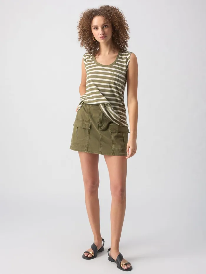 Sanctuary Clothing Tees and Tops Women Traveler Twist Sleeve Tee Light Ecru Olive Stripe