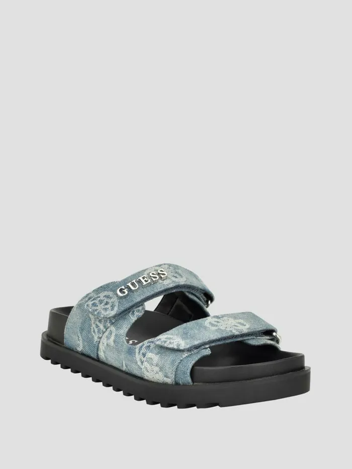 Sandals Fabulon Denim Peony TwoStrap Slides Denim Tie Dye 8211 GUESS Women
