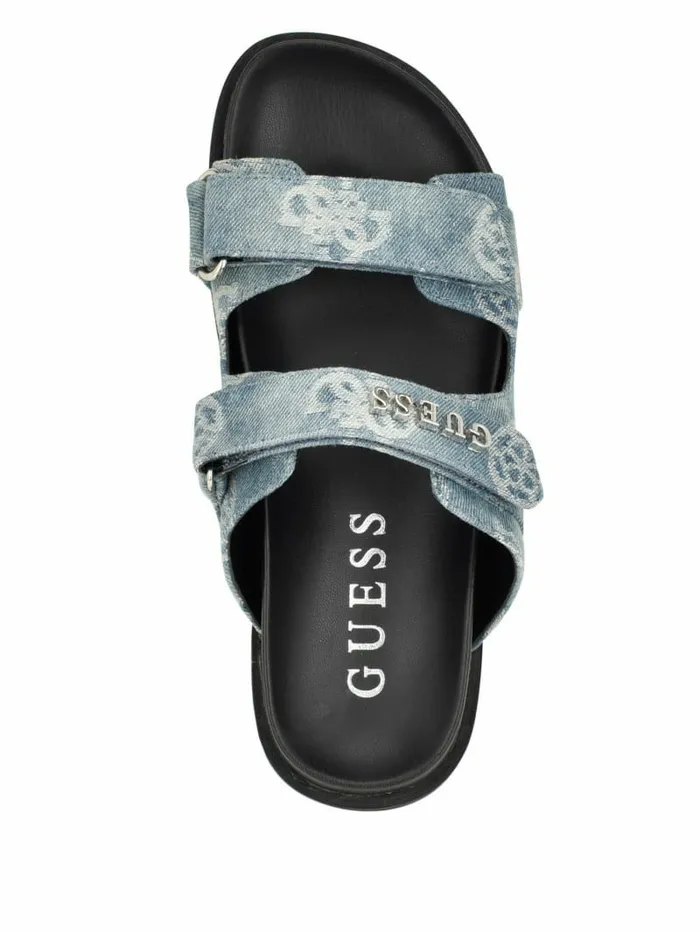 Sandals Fabulon Denim Peony TwoStrap Slides Denim Tie Dye 8211 GUESS Women