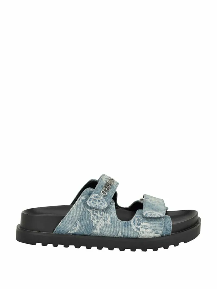 Sandals Fabulon Denim Peony TwoStrap Slides Denim Tie Dye 8211 GUESS Women