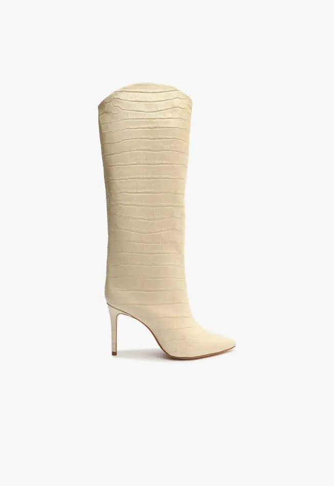Schutz Shoes Boots Maryana CrocodileEmbossed Leather Boot Eggshell 8211 Women