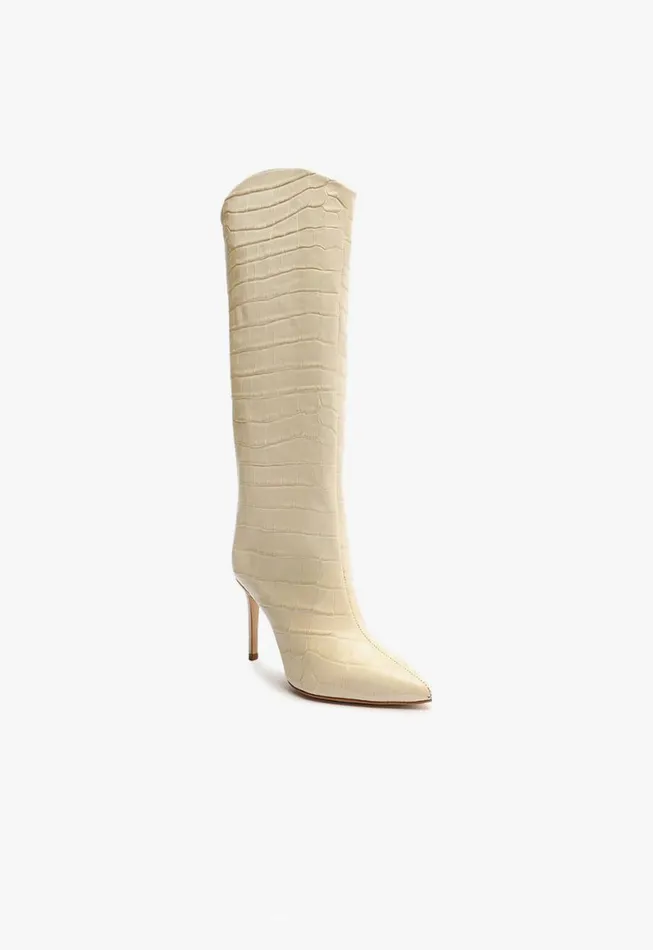 Schutz Shoes Boots Maryana CrocodileEmbossed Leather Boot Eggshell 8211 Women