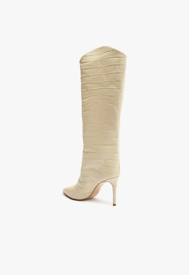 Schutz Shoes Boots Maryana CrocodileEmbossed Leather Boot Eggshell 8211 Women