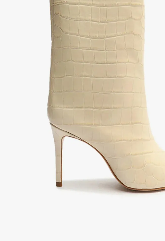 Schutz Shoes Boots Maryana CrocodileEmbossed Leather Boot Eggshell 8211 Women