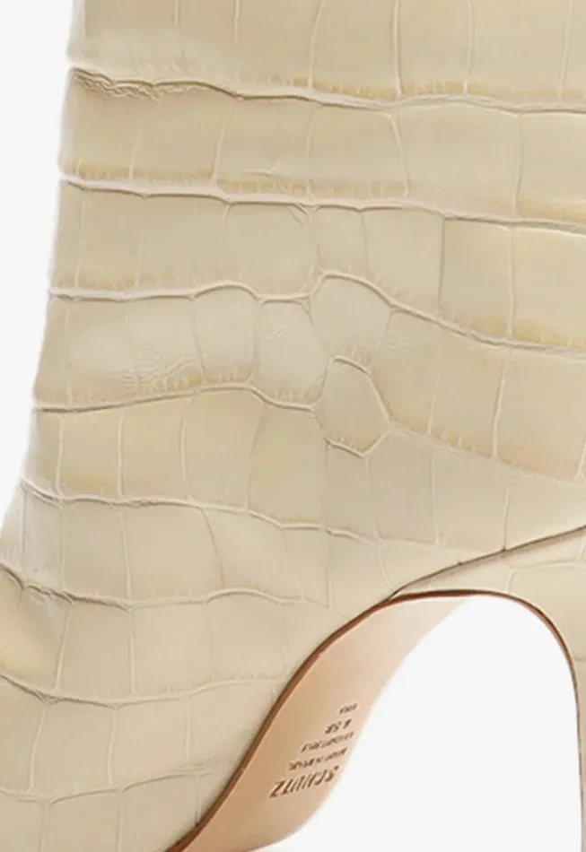 Schutz Shoes Boots Maryana CrocodileEmbossed Leather Boot Eggshell 8211 Women