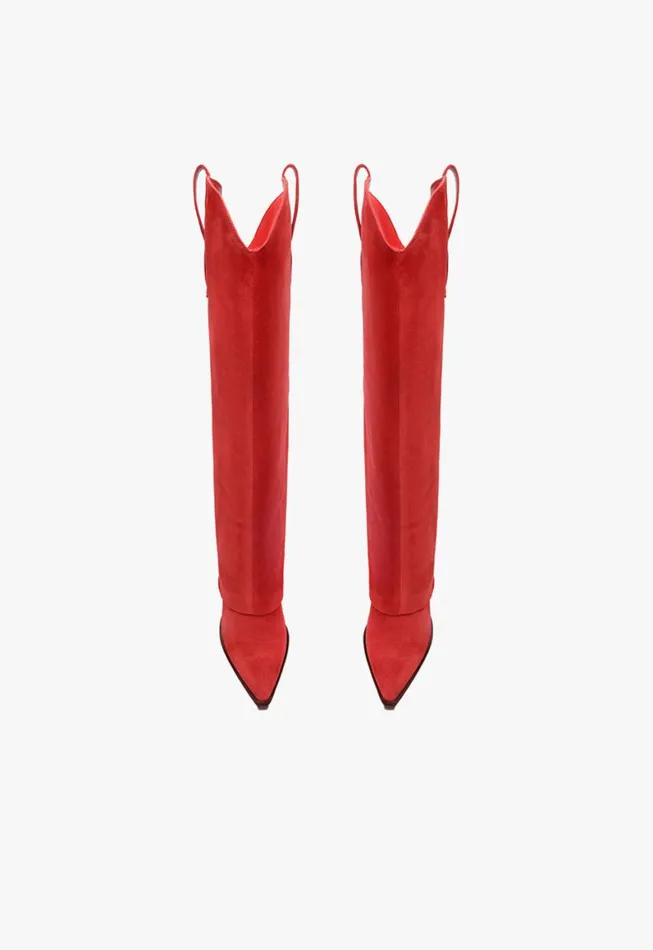 Schutz Shoes Boots Woody Up Cloak Suede Boot Scarlet 8211 Women