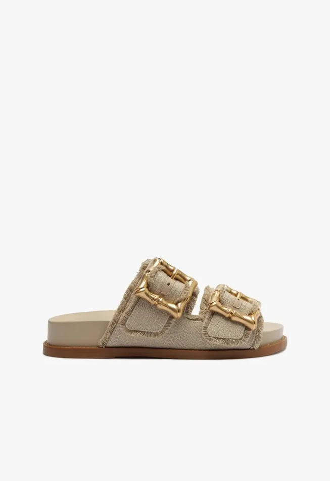 Schutz Shoes Flats Enola Sporty Linen Sandal Oyster 8211 Women