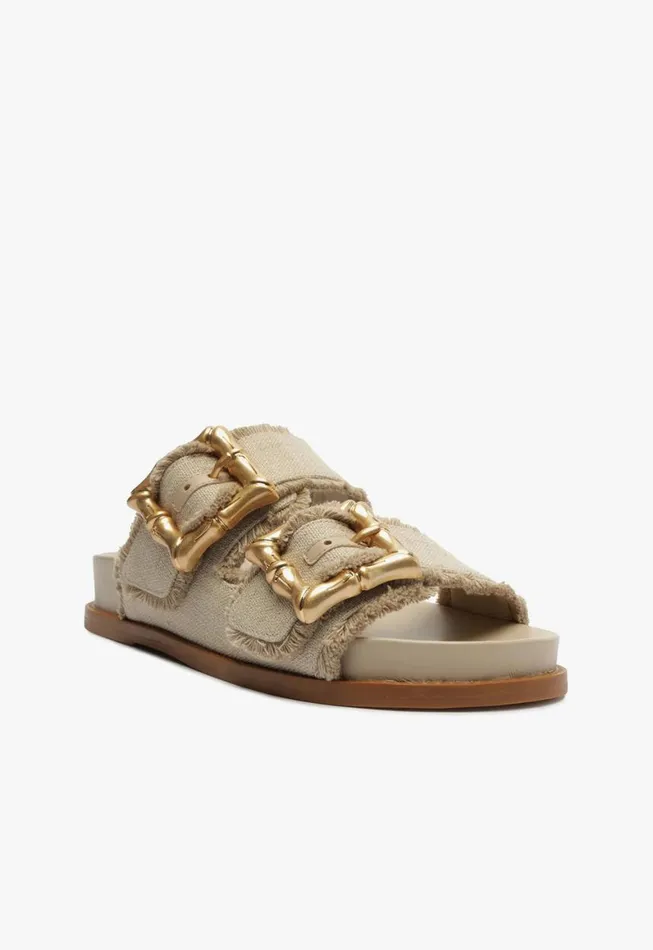 Schutz Shoes Flats Enola Sporty Linen Sandal Oyster 8211 Women