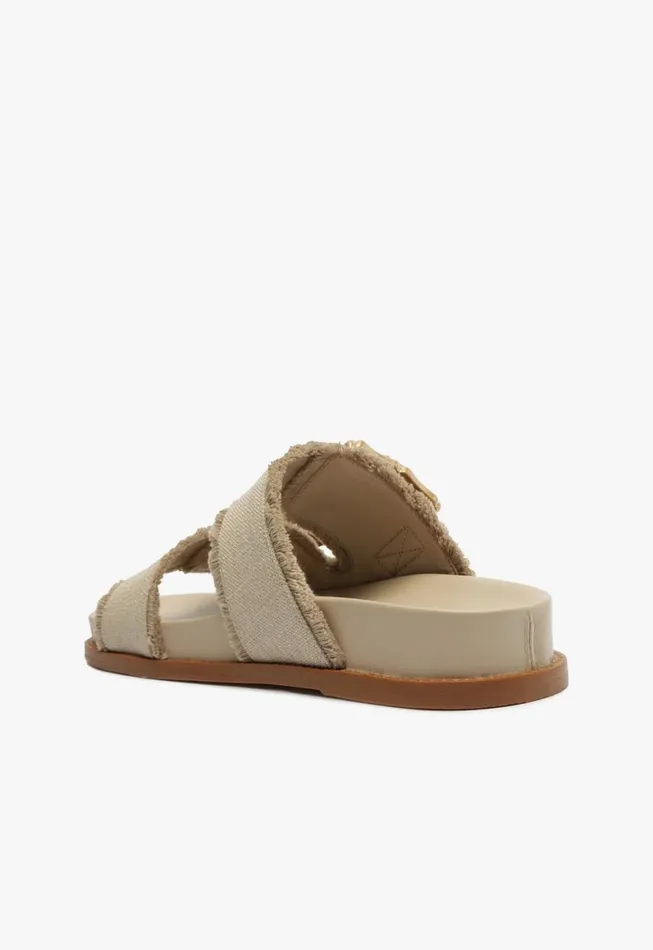 Schutz Shoes Flats Enola Sporty Linen Sandal Oyster 8211 Women