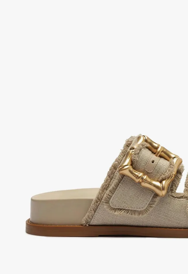 Schutz Shoes Flats Enola Sporty Linen Sandal Oyster 8211 Women
