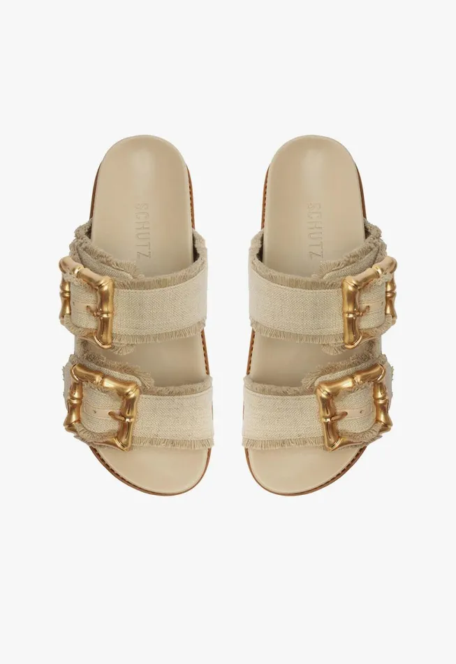Schutz Shoes Flats Enola Sporty Linen Sandal Oyster 8211 Women