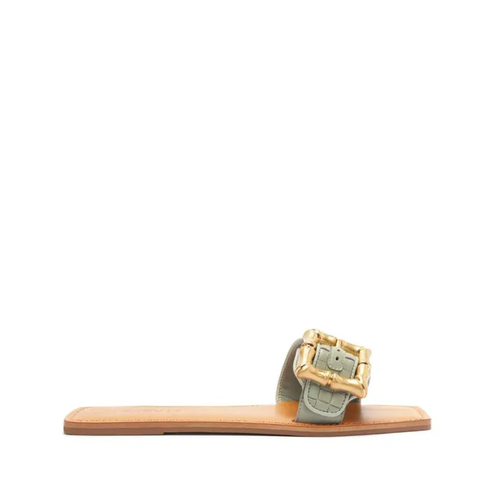 Schutz Shoes Flats Enola Woven Leather Sandal Green 8211 Women