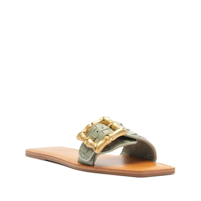 Schutz Shoes Flats Enola Woven Leather Sandal Green 8211 Women