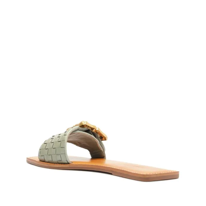 Schutz Shoes Flats Enola Woven Leather Sandal Green 8211 Women