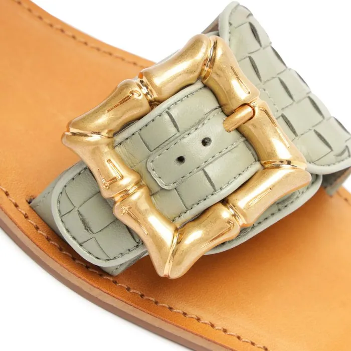 Schutz Shoes Flats Enola Woven Leather Sandal Green 8211 Women