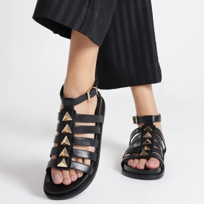 Schutz Shoes Flats Kyrie Sporty Leather Sandal Black 8211 Women