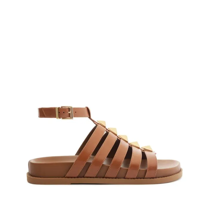 Schutz Shoes Flats Kyrie Sporty Leather Sandal Brown 8211 Women