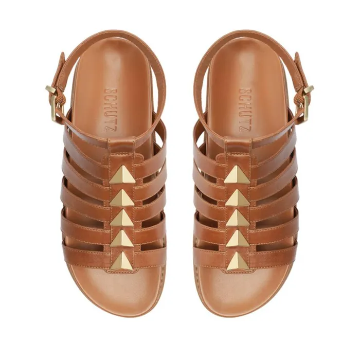 Schutz Shoes Flats Kyrie Sporty Leather Sandal Brown 8211 Women