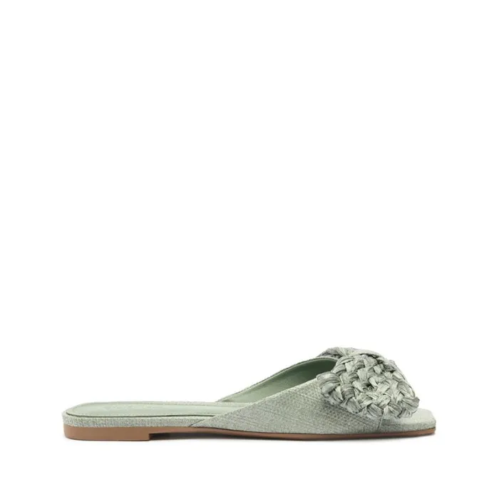Schutz Shoes Flats Lienne Straw Flat Sandal Green 8211 Women