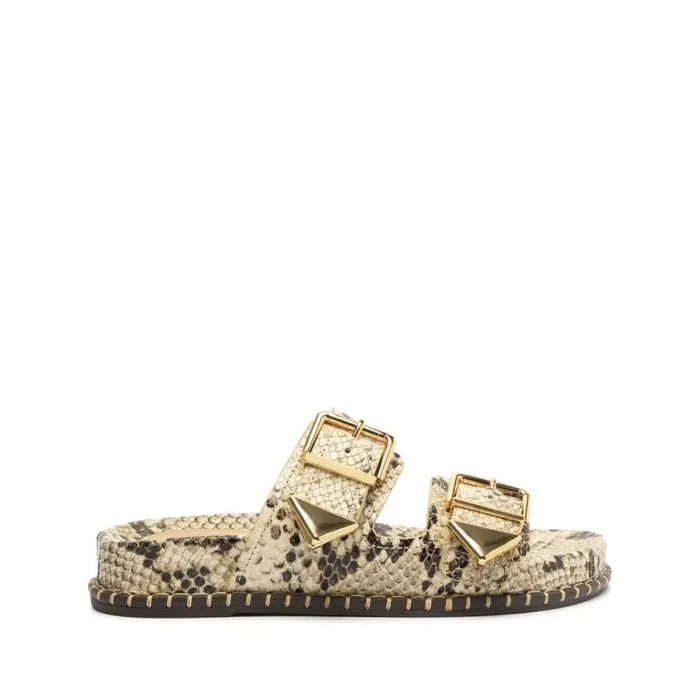Schutz Shoes Flats Naomi Sporty SnakeEmbossed Leather Sandal Beige 8211 Women