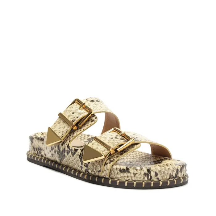 Schutz Shoes Flats Naomi Sporty SnakeEmbossed Leather Sandal Beige 8211 Women