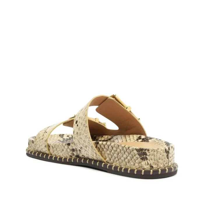 Schutz Shoes Flats Naomi Sporty SnakeEmbossed Leather Sandal Beige 8211 Women